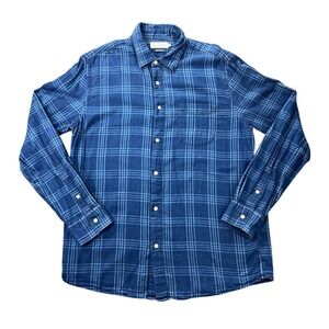 Faherty Sunwashed Chambray L/S Men's XL Navy Windowpane Button-Up Shirt MWS2415‎